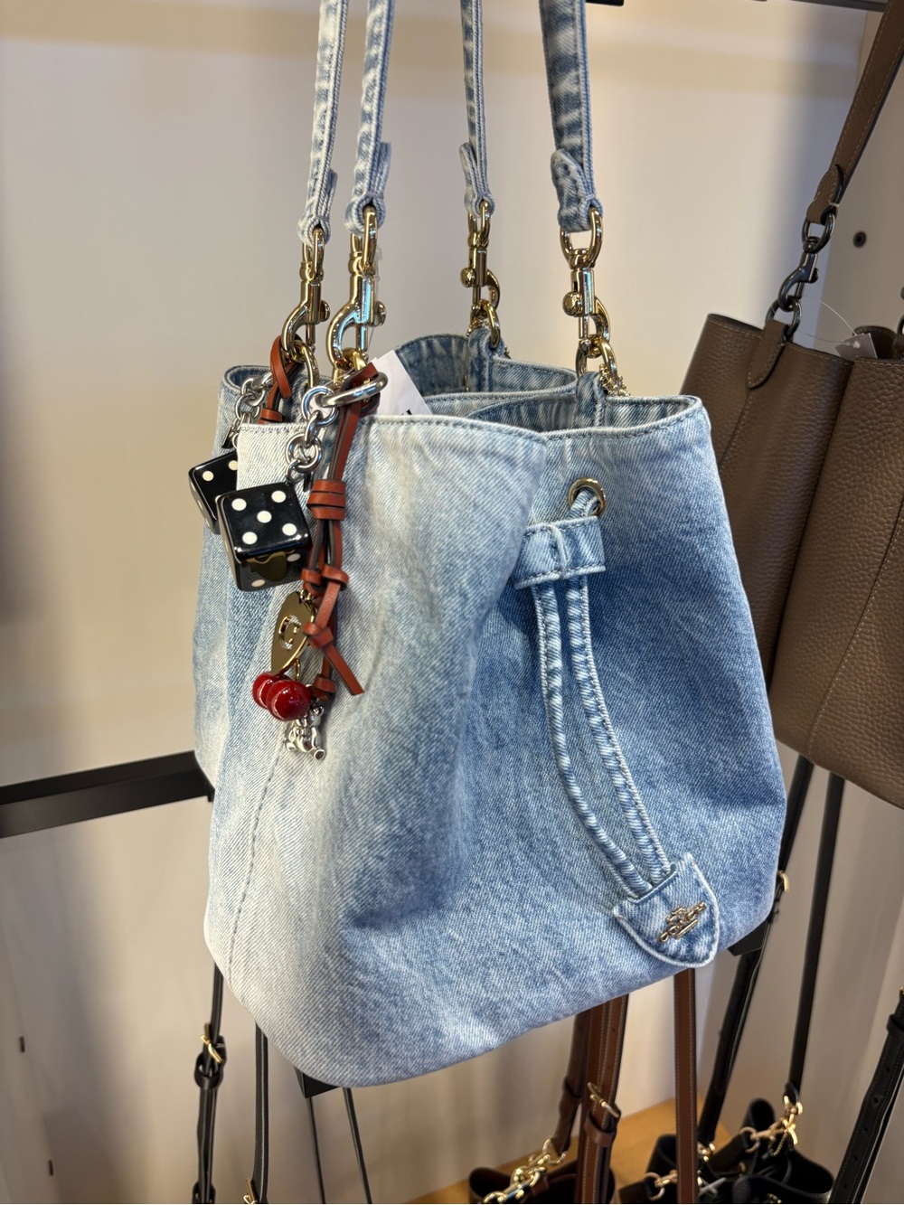 Coach Rowan Denim Bucket Bag with Decorative Charms